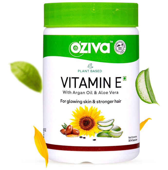 Oziva Plant Based Vitamin E Capsule with Argan Oil & Aloe Vera | For Glowing Skin & Stronger Hair