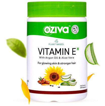 Oziva Plant Based Vitamin E Capsule with Argan Oil & Aloe Vera | For Glowing Skin & Stronger Hair
