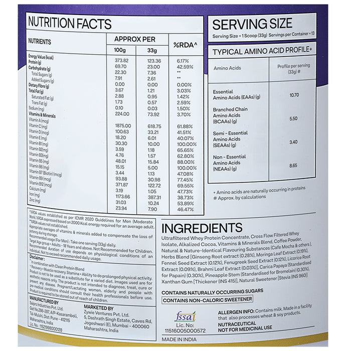 Oziva Protein & Herbs for Men | For Muscle Building, Stamina & Recovery | Cafe Mocha