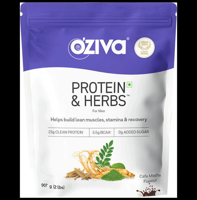 Oziva Protein & Herbs for Men | For Muscle Building, Stamina & Recovery | Cafe Mocha - Classic Derma