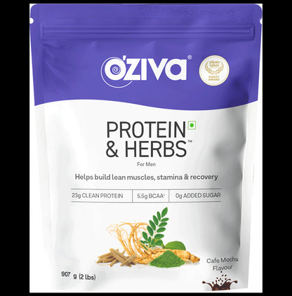 Oziva Protein & Herbs for Men | For Muscle Building, Stamina & Recovery | Cafe Mocha - Classic Derma