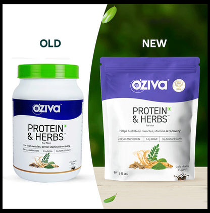 Oziva Protein & Herbs for Men | For Muscle Building, Stamina & Recovery | Cafe Mocha