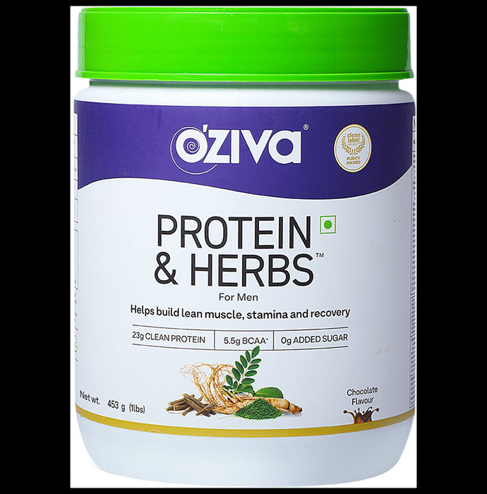 Oziva Protein & Herbs for Men | For Muscle Building, Stamina & Recovery | Chocolate - Classic Derma