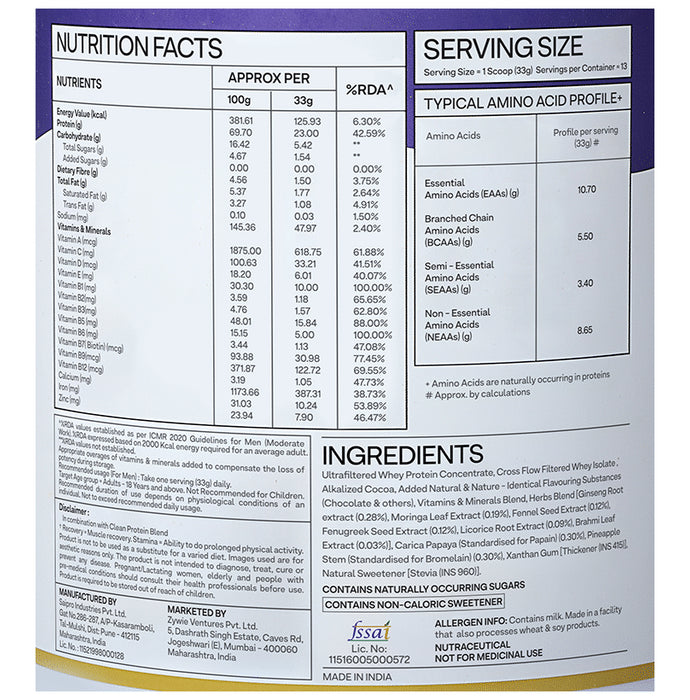 Oziva Protein & Herbs for Men | For Muscle Building, Stamina & Recovery | Chocolate