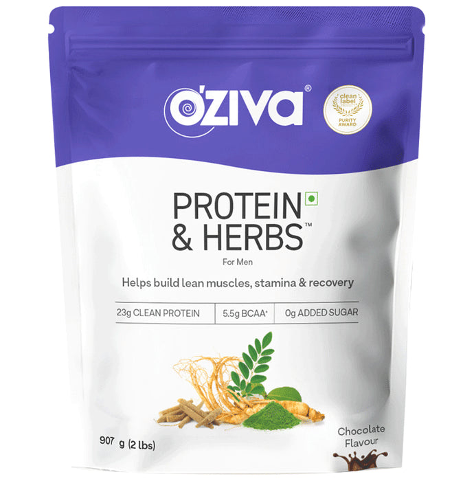 Oziva Protein & Herbs for Men | For Muscle Building, Stamina & Recovery | Chocolate - Classic Derma