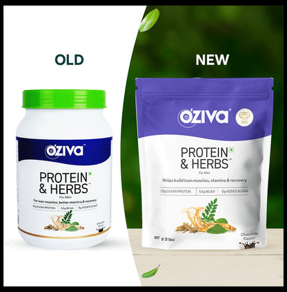 Oziva Protein & Herbs for Men | For Muscle Building, Stamina & Recovery | Chocolate