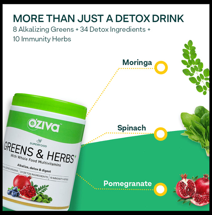 Oziva Superfood Greens & Herbs | Powder for Metabolism, Detox & Digestion
