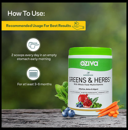 Oziva Superfood Greens & Herbs | Powder for Metabolism, Detox & Digestion