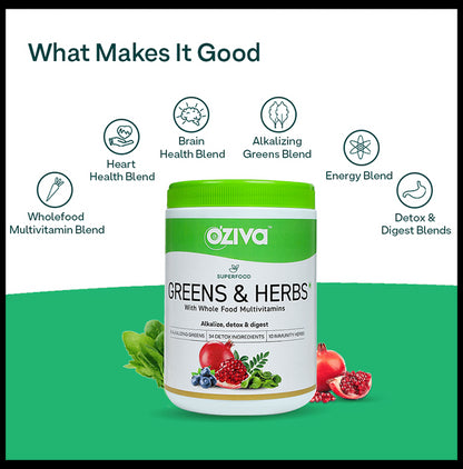Oziva Superfood Greens & Herbs | Powder for Metabolism, Detox & Digestion