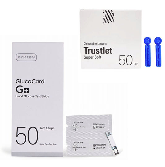 Arkray Combo Pack of Glucocard G+ Blood Glucose Monitor 50 Test Strip & 50 Lancet - Classic Derma