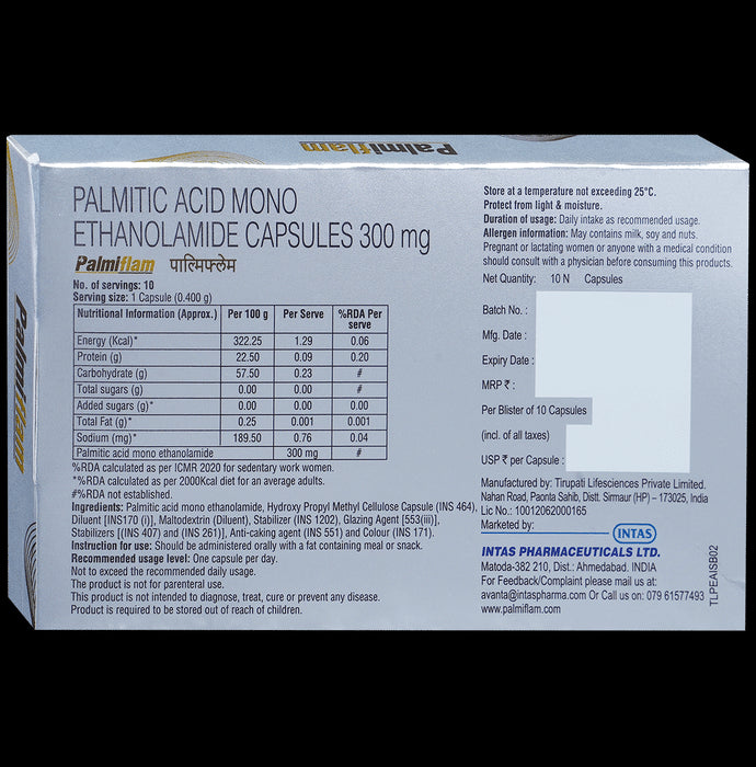 Palmiflam Palmitic Acid Mono Ethanolamide Capsule for Joint Health