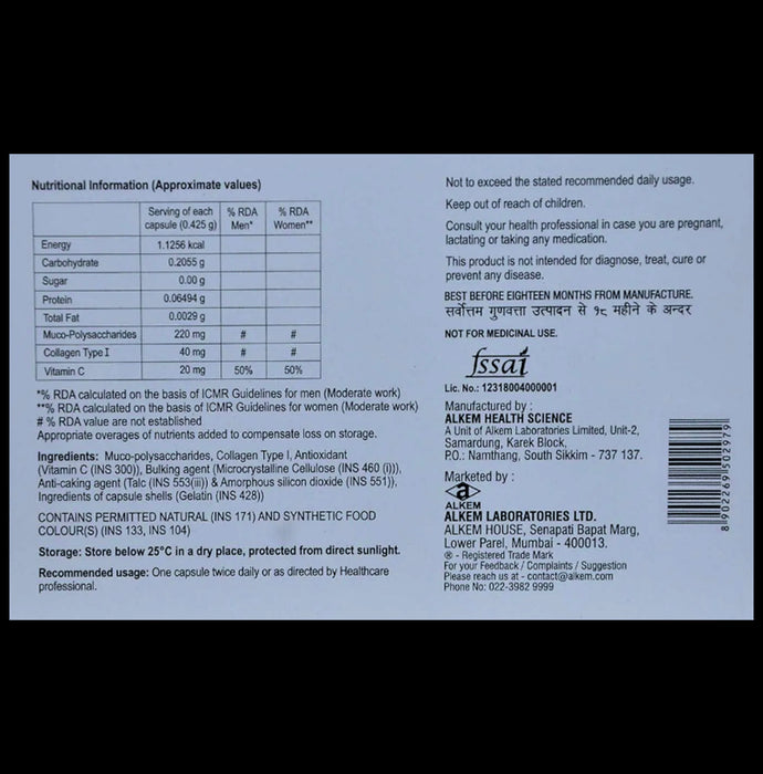 T-Heal Muco-Polysaccharide, Collagen Type I & Vitamin C Capsule | For Pain Relief