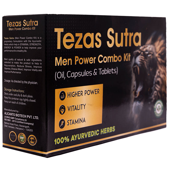 Panchtezas Ayurvedic Tezas Sutra Men Power Combo Kit (Oil, Capsules & Tablets) - Classic Derma