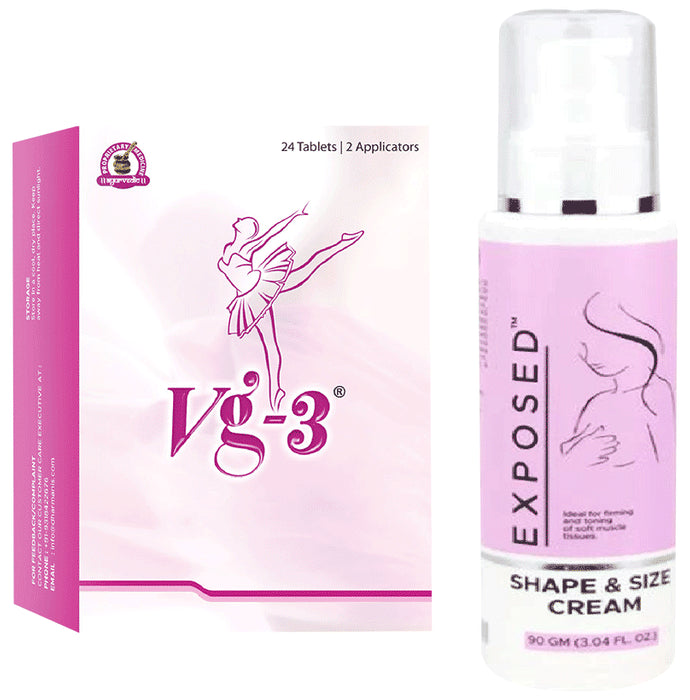 Vg-3 Combo Pack of Vg3 Vaginal Tablet (24) & Exposed Shape & Size Cream (90gm) - Classic Derma