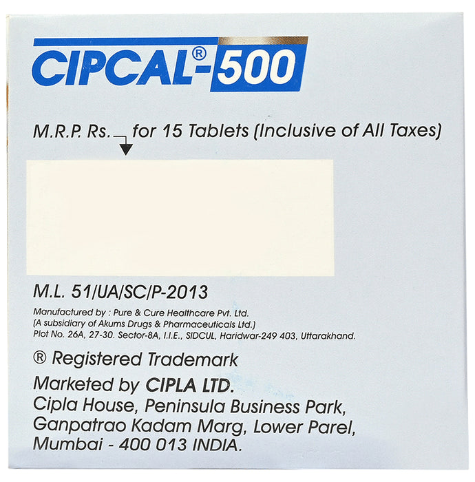 Cipcal Cipcal 500 Tablet from Cipla | Source of Calcium & Vitamin D | For Bone, Joint and Muscle Care
