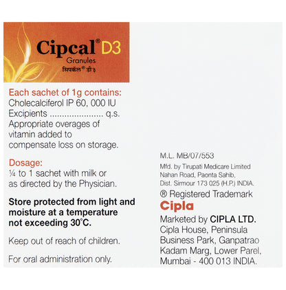 Cipcal D3 (Cholecalciferol) Granules for Bone, Joint and Muscle Health