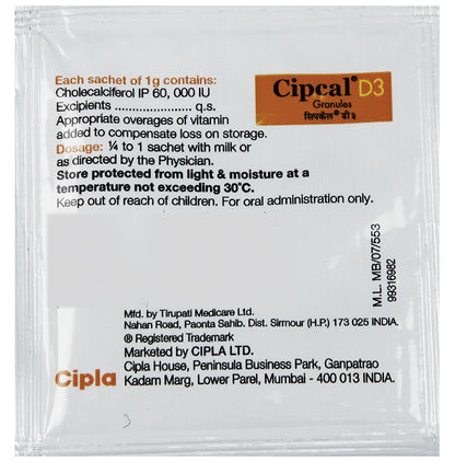 Cipcal D3 (Cholecalciferol) Granules for Bone, Joint and Muscle Health