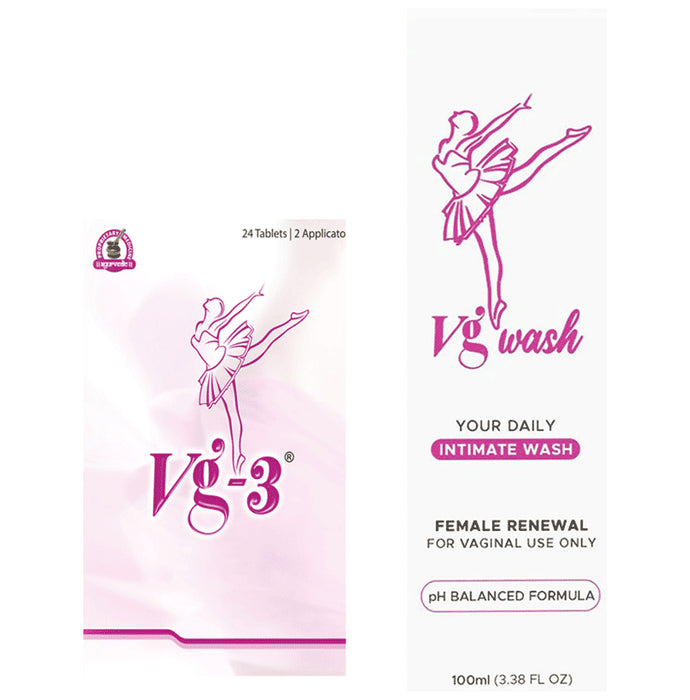 Vg-3 Combo Pack of Vg3 Vaginal Tablet (24) & Vg Wash (100ml) - Classic Derma