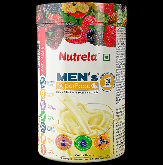 Patanjali Nutrela Men's Superfood with Protein for Digestion & Immunity | Flavour Powder Vanilla - Classic Derma