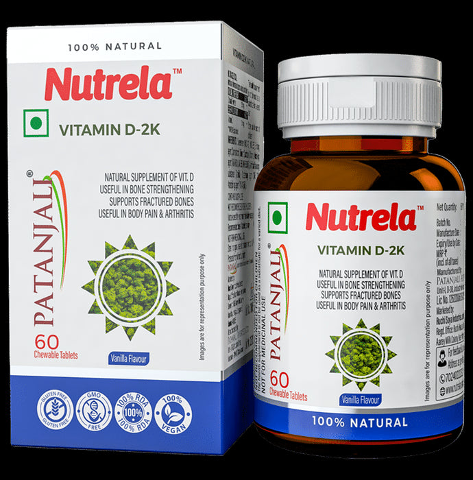 Patanjali Nutrela Vitamin D 2K for Bone Health | Flavour Vanilla Chewable Tablet - Classic Derma