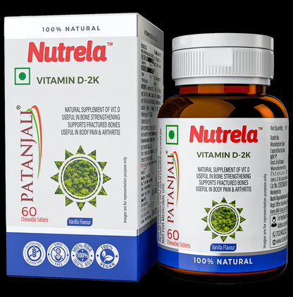Patanjali Nutrela Vitamin D 2K for Bone Health | Flavour Vanilla Chewable Tablet - Classic Derma