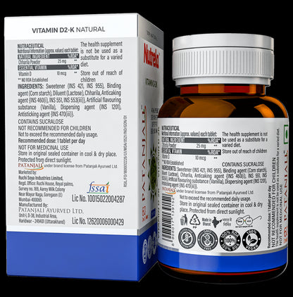 Patanjali Nutrela Vitamin D 2K for Bone Health | Flavour Vanilla Chewable Tablet
