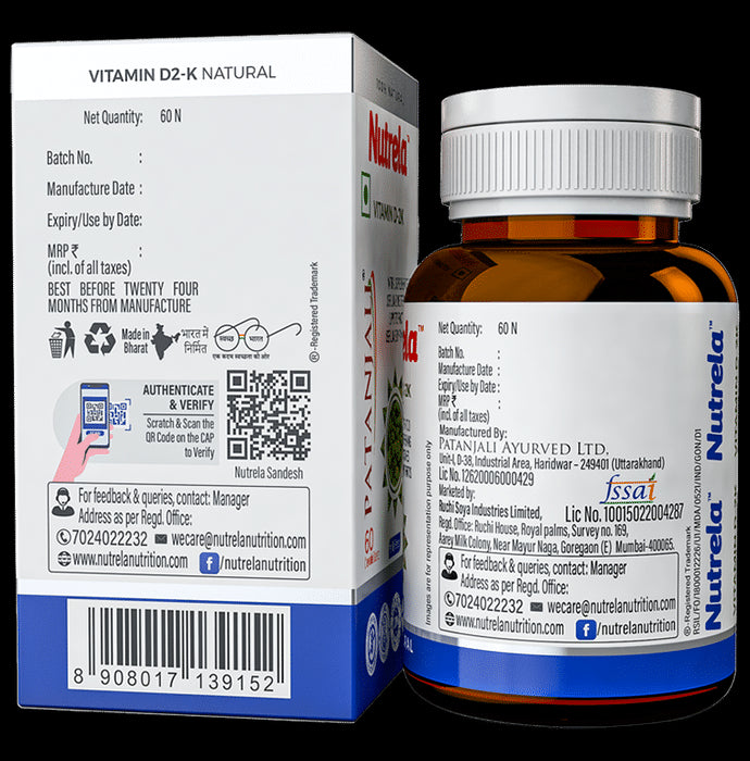 Patanjali Nutrela Vitamin D 2K for Bone Health | Flavour Vanilla Chewable Tablet