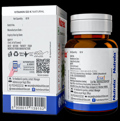 Patanjali Nutrela Vitamin D 2K for Bone Health | Flavour Vanilla Chewable Tablet