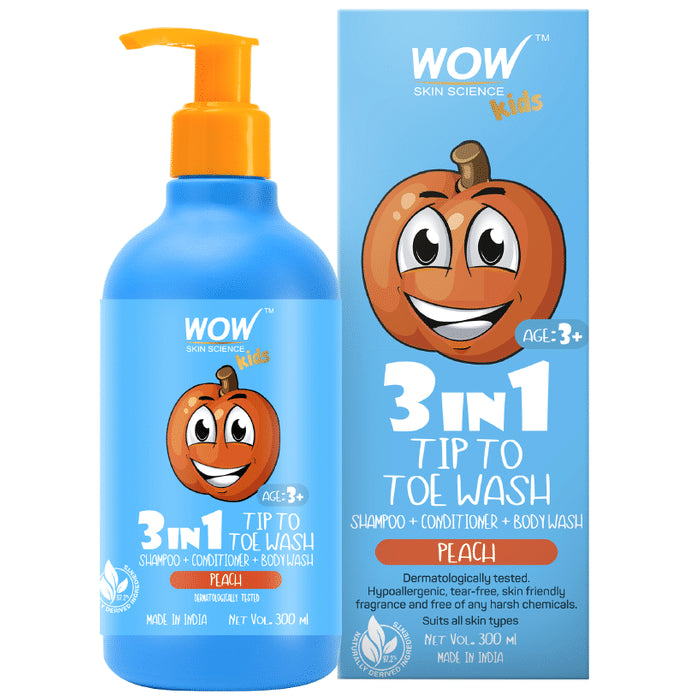 WOW Skin Science Kids 3 in 1 Tip to Toe Wash Peach - Classic Derma