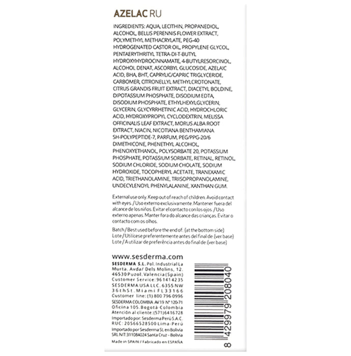 Sesderma Azelac RU Liposomal Serum with Tranexamic Acid Booster | For Skin Depigmentation