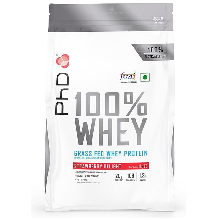 PHD 100% Grass Fed Whey Protein Powder Strawberry Delight - Classic Derma