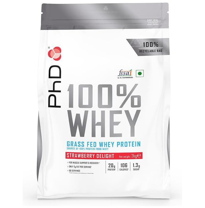 PHD 100% Grass Fed Whey Protein Powder Strawberry Delight - Classic Derma