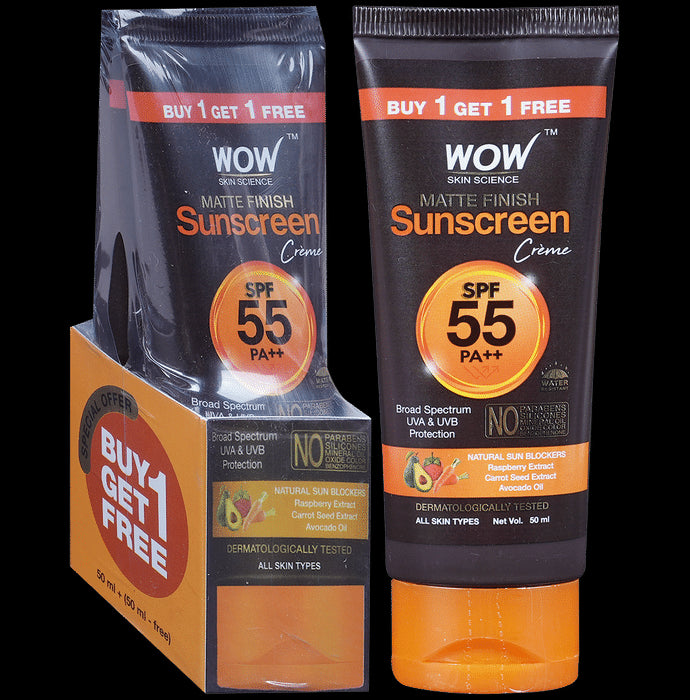 WOW Skin Science Matte Finish Sunscreen Creme SPF 55 PA++ Buy 1 Get 1 Free - Classic Derma