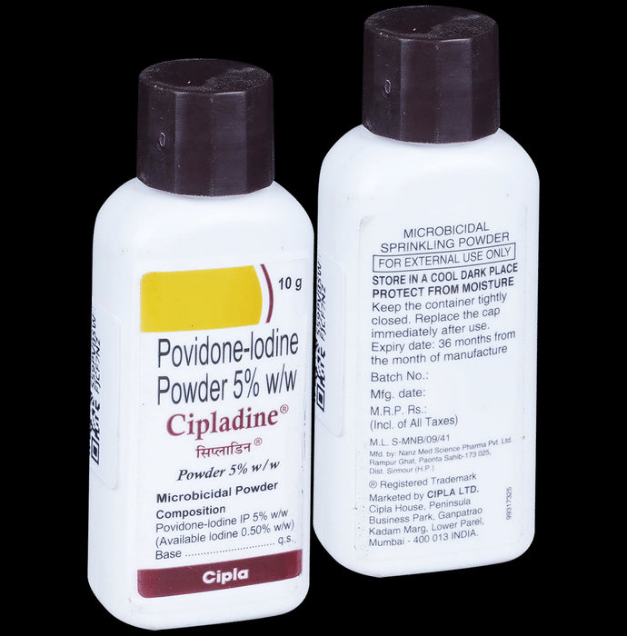 Cipladine Povidone Iodine 5% Microbicidal Powder for Skin Infections (10 gm) - Classic Derma