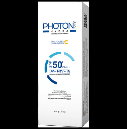 Photon Hydra 360 Sunscreen Fluid Cream | With Hyaluronic Acid & Vitamin C | SPF 50+ PA+++ - Classic Derma