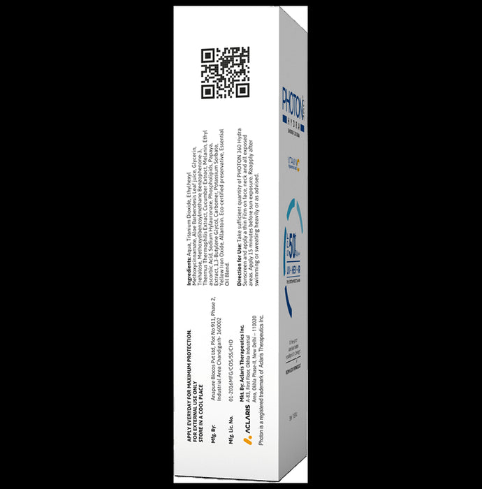 Photon Hydra 360 Sunscreen Fluid Cream | With Hyaluronic Acid & Vitamin C | SPF 50+ PA+++