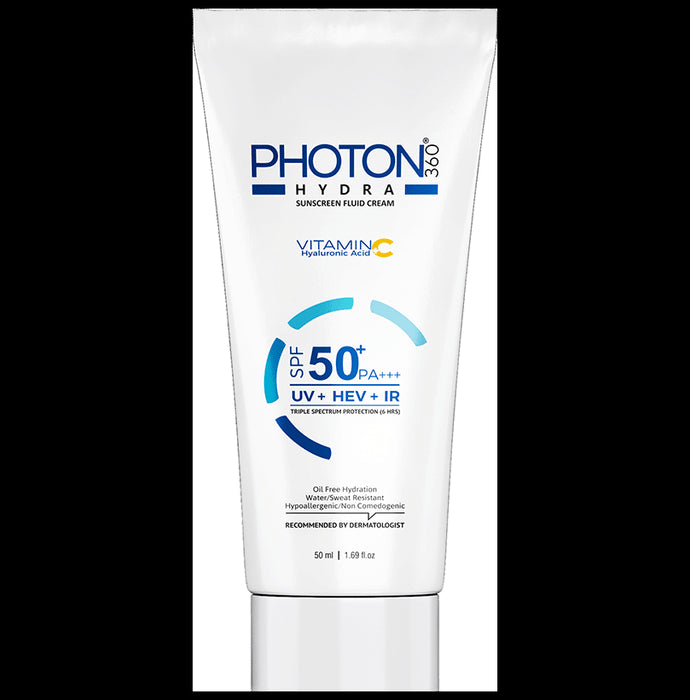 Photon Hydra 360 Sunscreen Fluid Cream | With Hyaluronic Acid & Vitamin C | SPF 50+ PA+++