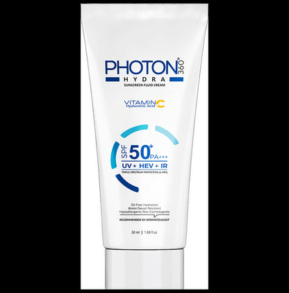 Photon Hydra 360 Sunscreen Fluid Cream | With Hyaluronic Acid & Vitamin C | SPF 50+ PA+++