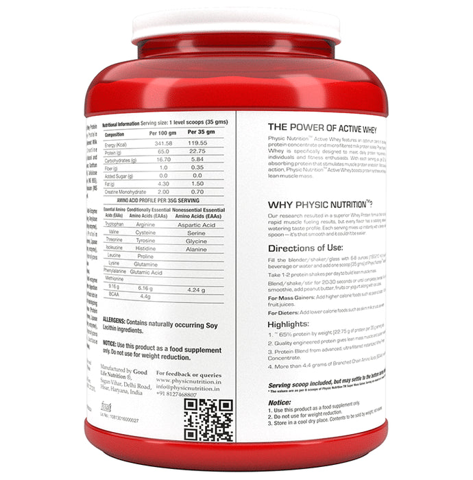 Physic Nutrition Active Whey Next Level Supplement Powder Vanilla