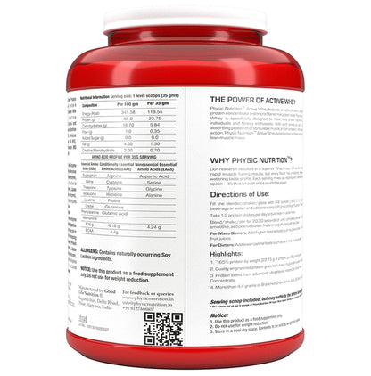Physic Nutrition Active Whey Next Level Supplement Powder Vanilla
