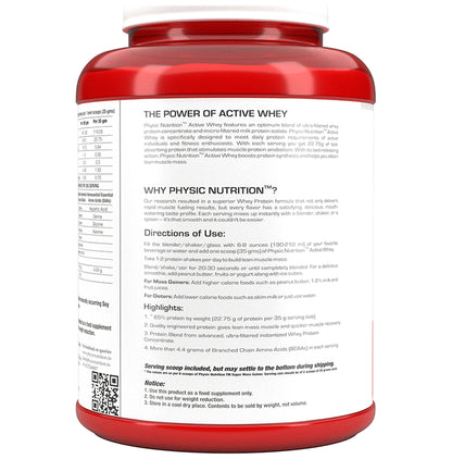 Physic Nutrition Active Whey Next Level Supplement Powder Vanilla