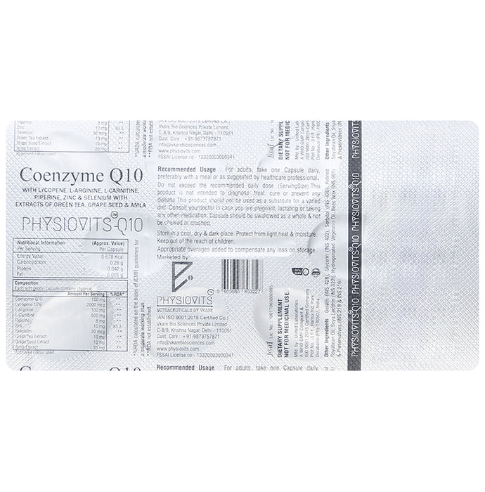Physiovits Q10 Coenzyme Q 10 Softgel Capsule