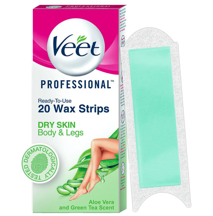 Veet Professional Waxing Strips Kit 20 Strips | Gel Wax Hair Removal for Women | Up to 28 Days of Smoothness | No Wax Heater or Wax Beans Required for Dry Skin - Classic Derma