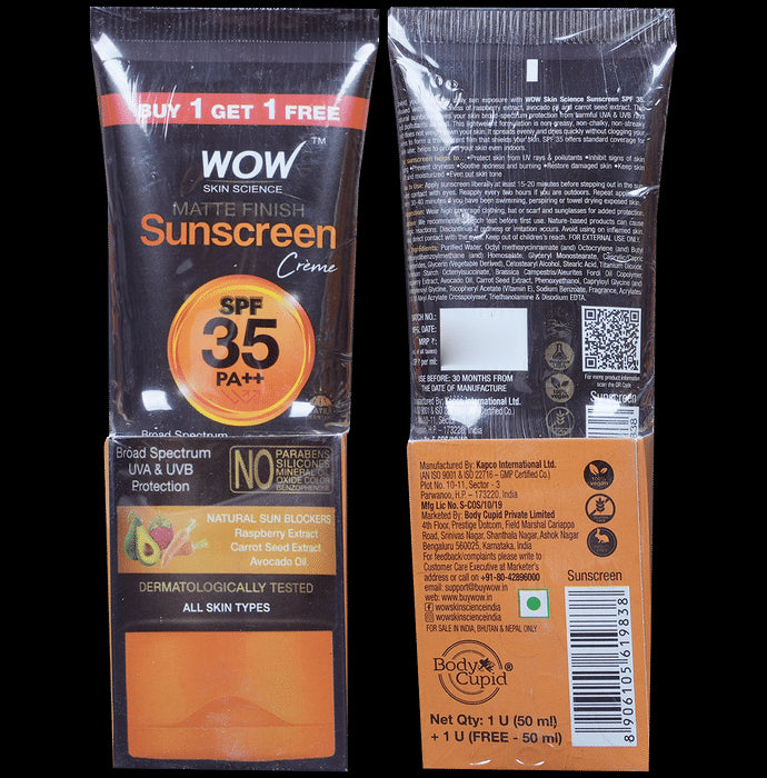 WOW Skin Science Sunscreen Matte Finish Lotion SPF 35 PA++ Buy 1 Get 1 Free - Classic Derma