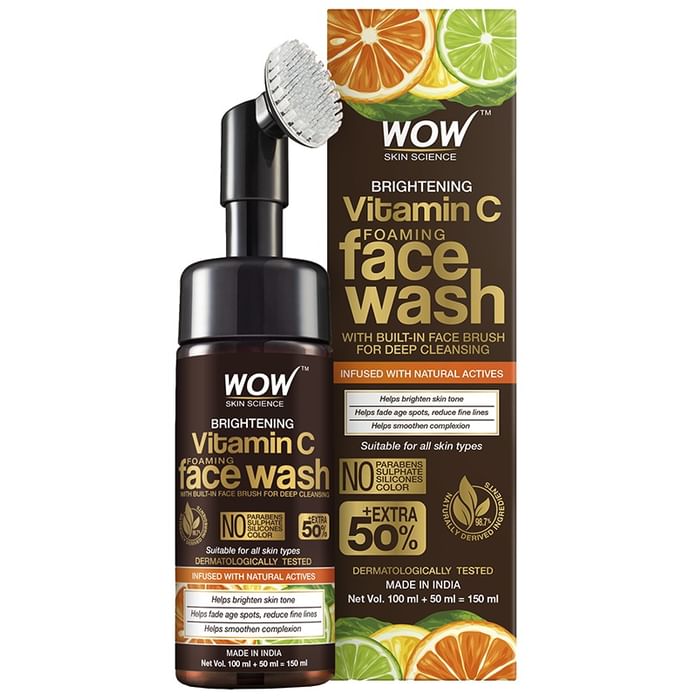 WOW Skin Science Vitamin C Foaming Face Wash with Built-In Face Brush - Classic Derma