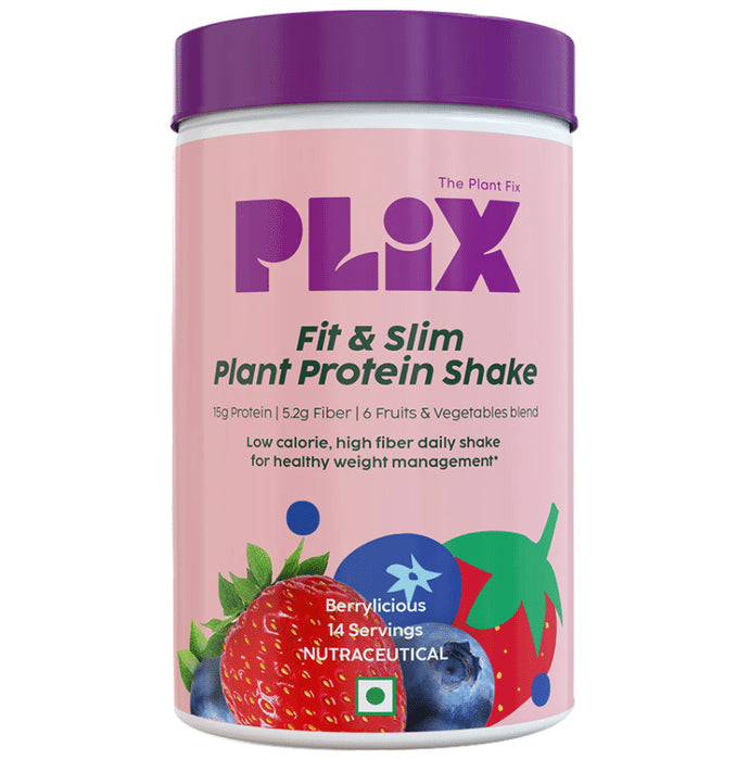 Plix Fit & Slim Smoothie | Plant Protein Shake for Weight Management | Flavour Powder Strawberry - Classic Derma