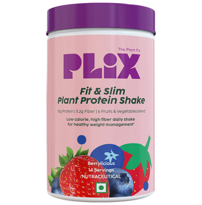 Plix Fit & Slim Smoothie | Plant Protein Shake for Weight Management | Flavour Powder Strawberry - Classic Derma