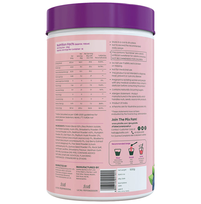 Plix Fit & Slim Smoothie | Plant Protein Shake for Weight Management | Flavour Powder Strawberry