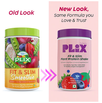 Plix Fit & Slim Smoothie | Plant Protein Shake for Weight Management | Flavour Powder Strawberry
