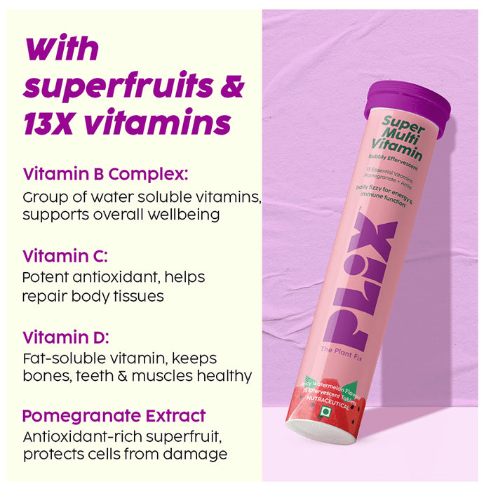 Plix Super Multi Vitamin Bubbly Effervescent Tablet Juicy Watermelon
